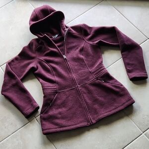 Eddie Bauer Women's Burgundy Full Zip Hooded Fleece Jacket Size Small